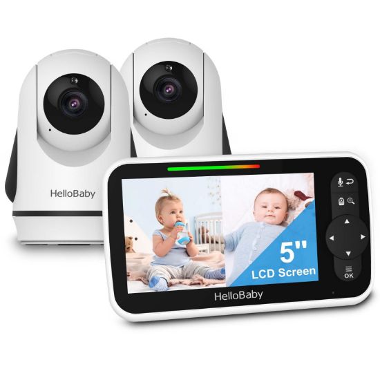 Picture of HelloBaby Video Baby Monitor with 2 Cameras and 5 Inch Split Screen Display, Remote Control Cameras with Night Vision and Temprature Monitoring
