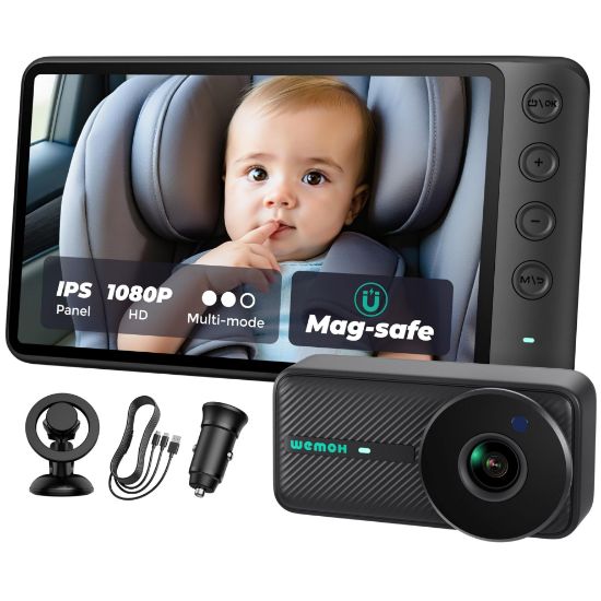 Picture of WEMOH NO.1 Magnetic Baby Car Camera, 5'' 1080P IPS Magnetic Mount Monitor, Auto Night Vision, 360 Rotation Car Camera for Baby with Zoom & Mirror Mode, USB-Powered Baby Monitor for Rear Facing