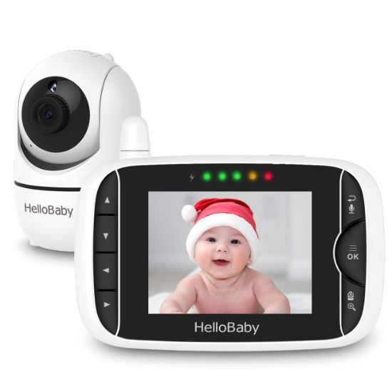 Picture of HelloBaby Video Baby Monitor with Remote Camera Pan-Tilt-Zoom, 3.2'' Color LCD Screen, Infrared Night Vision, Temperature Display, Lullaby, Two Way Audio