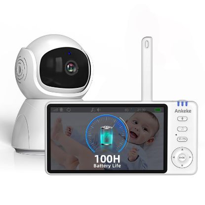Picture of AnKeKe Video Baby Monitor with Camera and Audio,720P 5" HD Wireless No WiFi, 2-Way Talk,Voice Motion Detection, 8 Lullabies, 1000ft Long Range, Night Vision, Temperature & Feeding Alarm, 355 PTZ