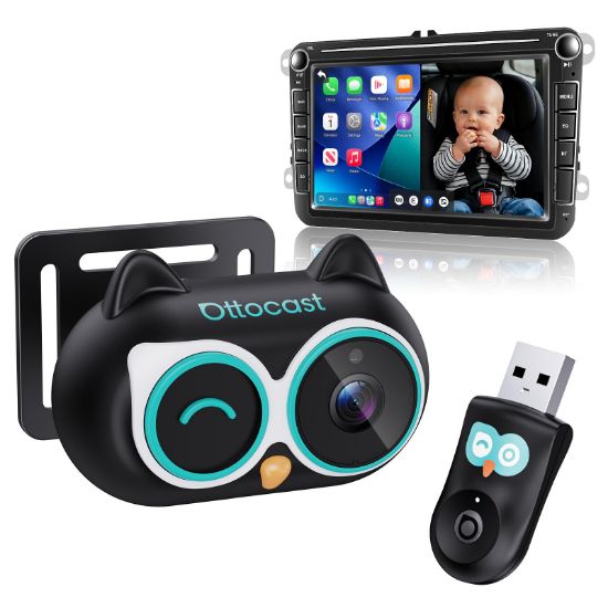 Picture of OTTOCAST Cabin Care Baby Camera for Car, 1080P Baby Car Camera with HD Night Vision, Wireless CarPlay Adapter, 150 Wide Angle, Real-Time Rear Seat Monitor