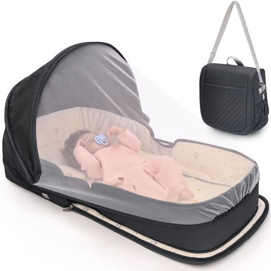 Picture of YVMVDV Portable Travel Bassinet for 0-8M Baby, Portable Travel Baby Bed, Cosleeping Baby Bed with Mosquito Net, Lightweight and Foldable