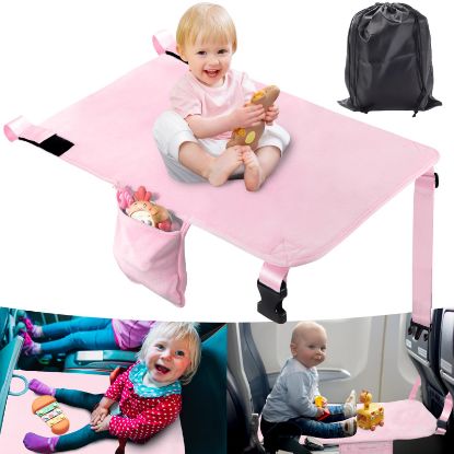 Picture of AWAHITAWA Toddler Airplane Bed, Portable Kids Airplane Seat Extender, Airplane Travel Essentials for Toddlers, Comfortable Footrest for Kids, Must-Have Toddler Travel Bed for Flights (Pink)