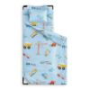 Picture of Wake In Cloud - Cot Nap Mat with Pillow and Blanket, Cotton Fabric, for Toddler Kids Boys Ages 3 Plus in Daycare Kindergarten Preschool with Elastic Corner Straps, Cars Cranes Trucks, Light Blue