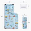 Picture of Wake In Cloud - Cot Nap Mat with Pillow and Blanket, Cotton Fabric, for Toddler Kids Boys Ages 3 Plus in Daycare Kindergarten Preschool with Elastic Corner Straps, Cars Cranes Trucks, Light Blue