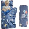 Picture of Cotton Toddler Nap Mat with Zipper,Detachable Minky Blanket and Removable Pillow,Soft Slumber Bags for Boys,Kids Sleeping Bag for Daycare Preschool Kindergarten,Dinosaur Navy Blue