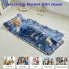 Picture of Cotton Toddler Nap Mat with Zipper,Detachable Minky Blanket and Removable Pillow,Soft Slumber Bags for Boys,Kids Sleeping Bag for Daycare Preschool Kindergarten,Dinosaur Navy Blue