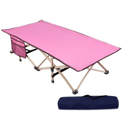 Picture of REDCAMP Extra Long Kids Cot for Sleeping 2-7 Years, Portable Travel Toddler Cot Bed with Carry Bag, Lightweight for Outdoor Indoor Home, Pink 53''x26''