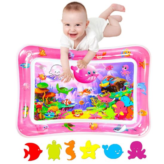 Picture of ZHUYNXIR Tummy time Water Play mat, Baby Water Play Mat for Kids and Toddlers Baby Toys for 3 to 24 Months, Strengthen Your Baby's Muscles, Pink 27.5x20 in.