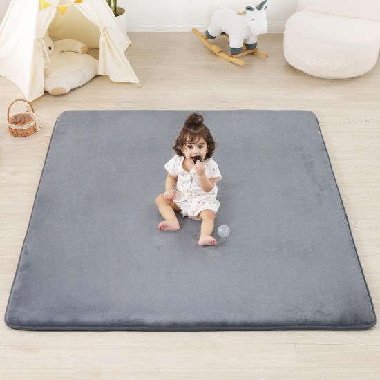 Picture of PAPAMAT 1.3" Thick Baby Floor Play Mat 50x50, Basic Padded Foam Mat for Tummy Time Crawling, Non Slip Cushioned for Babies Toddlers Infants Kids (Dark Grey)