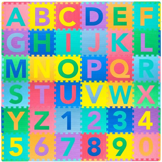 Picture of ProSource Kids Puzzle Alphabet, Numbers, 36 Tiles and Edges Play Mat, 12" by 12", Abc & 123