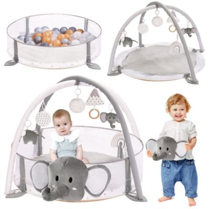 Picture of Mallify 5-in-1 XL Large Baby Gym & Ball Pit, Play Mat & Play Gym, Combination Baby Activity Gym with Milestone Cards for Sensory Exploration and Motor Skill Development, Balls are not Included