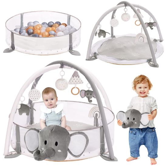 Picture of Mallify 5-in-1 XL Large Baby Gym & Ball Pit, Play Mat & Play Gym, Combination Baby Activity Gym with Milestone Cards for Sensory Exploration and Motor Skill Development, Balls are not Included