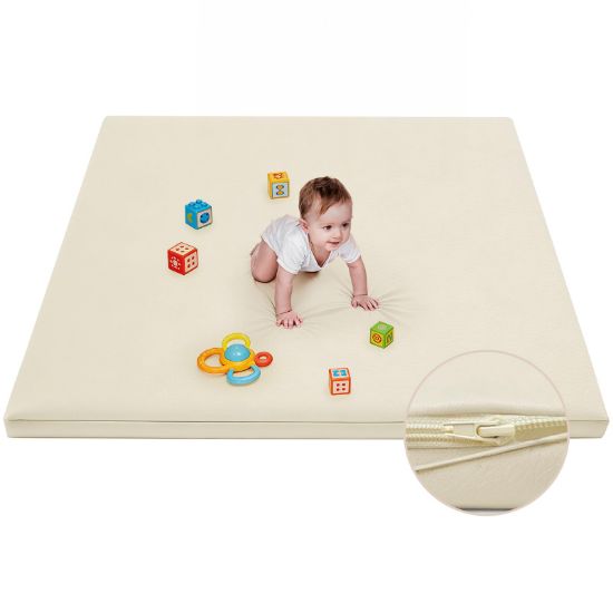 Picture of ILPEOD Waterproof Baby Play Mat for Floor Memory Foam 50 * 50 Cushion Playpen Playmat Tummy Time Crawling Mat Nursery Rug Thick Pad Create Soft & Safe Area for Infants,Toddler,Kids,Beige