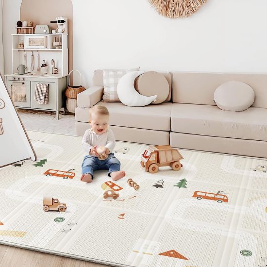 Picture of BG-BABYGO Baby Play Mat 50"*78" Foldable Foam Baby Play Mat for Floor Reversible Waterproof Playmats for Babies Boy and Toddlers Infants Edge Reinforcement Crawling Mat for Indoor&Outdoor&Travel