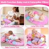 Picture of 2 in 1 Baby Tummy Time Mat & Support Seated Pillow Infant Newborn Toys 0 1 2 3 4 5 6 Months Pink Caterpillar Sensory Developmental Playmat 0-6 3-6 12 Month Mirror Babies Girls Shower Easter Gifts