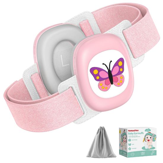 Picture of YomauiYee Baby Earmuffs,Baby Noise Cancelling Headphones with Butterfly Pattern, Infant Ear Protection for Toddler 0-48 Months,Infant Travel Essentials for Airplane/Improves Sleep