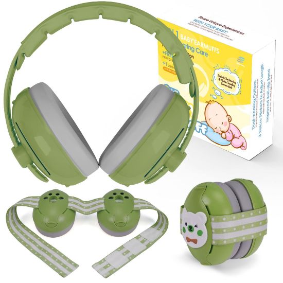 Picture of Empireway Baby Ear Muffs Noise Protection 2-in-1 for Infants & Toddlers to 1-48 Months,Adjustable, Lightweight,Foldable Noise Cancelling Headphones,GS010-Green