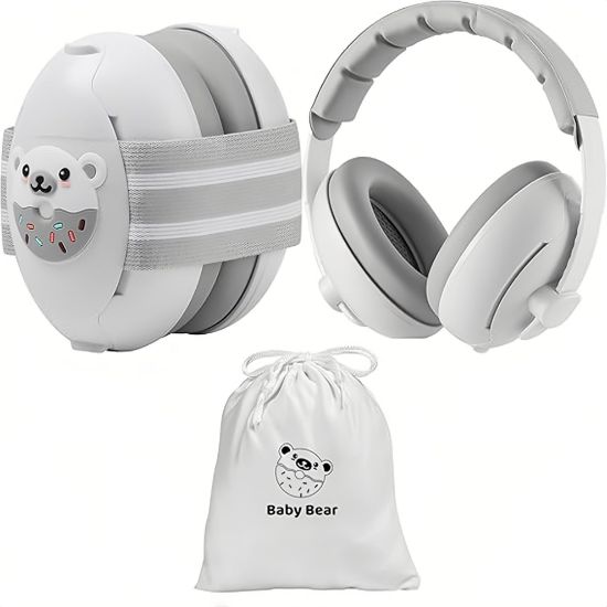 Picture of BOENFU Baby Ear Muffs Noise Protection Noise Cancelling Headphones with Adjustable Headband, Ear Protection for Babies 0-36 Months, Travel Essentials for Airplane/Sleeping/Outdoor, White