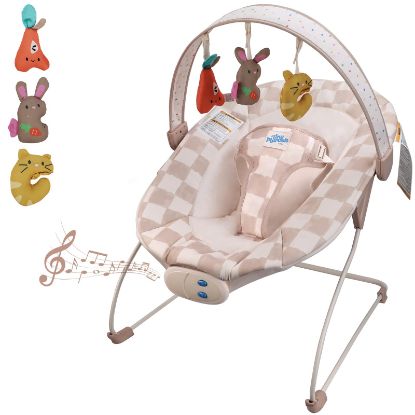 Picture of Baby Bouncer - Baby Bouncer seat, Infants Bouncy Seat with Music & Sensory Toys, Compact & Machine Washable Seat Pad Indoor Infant Seat, Ideal for Newborns 0-6 Months, Max Weight 20lbs (Sand Checker)