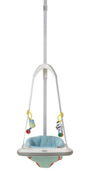 Picture of Graco Bumper Doorway Jumper for Baby, Bounce Seat with Machine Washable Pad, Adjustable Height Baby Jumper, Play Tray for Toys, Caravan