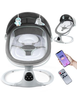 Picture of Electric Baby Swing for Infants to Toddler, Portable Swing Rocker with 5 Point Harness, 5 Sway Speed, Bluetooth,12 Preset Lullabies with Remote Control, Infant Swing for Baby Boys & Girls, Grey
