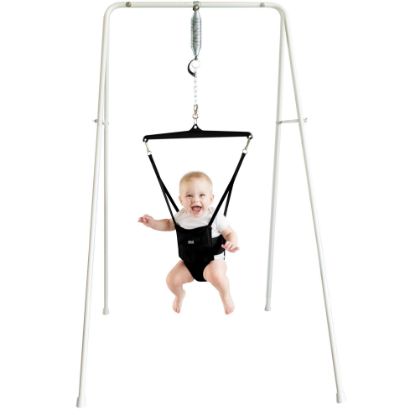 Picture of Jolly Jumper Classic (Black) with Stand - Original Baby Jumper, Indoor and Outdoor Exercise Saddle Seat, Adjustable Height, for Infants up to 28lbs