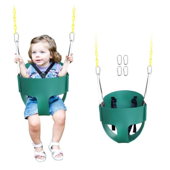 Picture of High Back Full Bucket Toddler Swing Seat with 3- Point Adjustable Safety Harness, 66 inch Detachable Chain,Suitable for Babies Aged 6-24 MonthsBaby Swing for Swingset (Green)