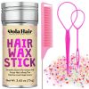 Picture of Dolahair Hair Wax Stick & Accessories - Flyaway Control for Kids & Women, 50 Pcs Colorful Elastic Hair Bands, 1 Pcs Slick Back Hair Brush, 2 Hair Loop Styling Tools (Pink)