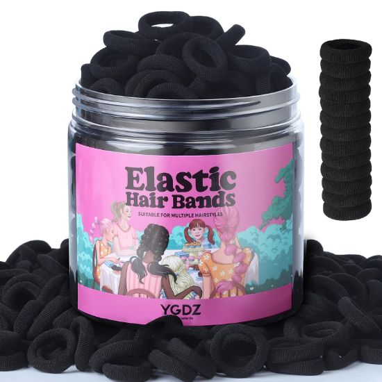 Picture of YGDZ 300PCS Black Cotton Hair Ties: Mini Elastic Ponytail Holders and Seamless Hair Bands for Little Girls, Kids, and Toddlers