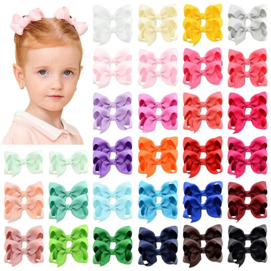 Picture of 58pcs 3 Inches Grosgrain Ribbon Pinwheel Hair Bows Alligator Clips Hair Barrettes Accessories for Baby Girls Kids Toddlers Teens 29 Colors in Pairs