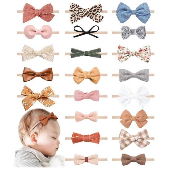 Picture of Jesries 21 PCS Baby Headbands and Bows Hairbands Soft Nylon Elastics Handmade Girls Hair Accessories for Newborn Babies Infant Toddlers Kids