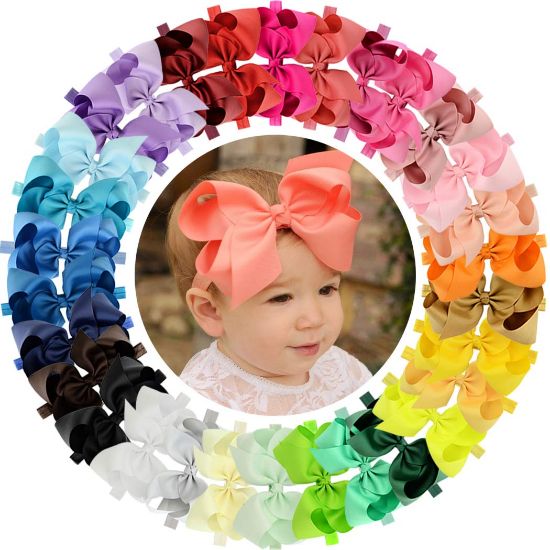 Picture of WillingTee Headbands 6 Inch 30 Colors Boutique Grosgrain Ribbon Hair Bows Big Baby Girls Bows Headbands for Baby Girls Infants Toddler Kids Teens and Children