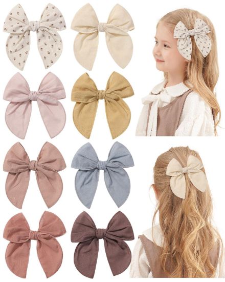 Picture of Doboi 8PCS Baby Girls Hair Clips Fable Hair Bows Cotton Linen Bows for Girls Hair Accessories for Baby Toddlers Kids Includes Stamp Duty Hair Clip
