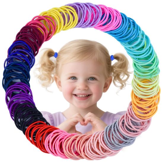 Picture of Baby Hair Ties for Girls - 200Pcs Small 1" Elastic Toddler Hair Ties Ponytail Holders Hair Tie for Baby Girls Infants Kids Hair Accessories (Color A)