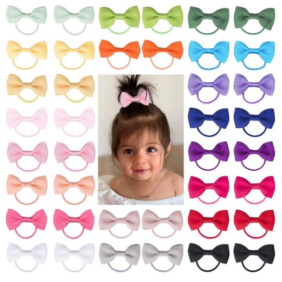 Picture of Baby Hair Ties with Bows for Toddler - 2 Inch Elastic Ponytail Holders Small Hair Ties For Baby Girls Infants Hair Accessories 40 Pieces