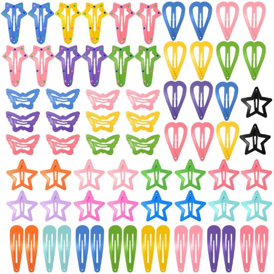 Picture of obeoby 82 Pcs 5 Styles Colorful Hair Clips for Girls, Metal Snap Hair Clips Cute Pattern Barrettes for Kids Baby Toddlers Accessories Birthday Gifts Easter Basket Stuffers