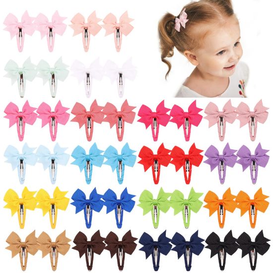 Picture of 40PCS Snap Baby Hair Bows Clips for Girls Grosgrain Ribbon Fully Wapped 2 Inch Infant Hair Barrettes Accessories for Baby Girls Newborns Toddler