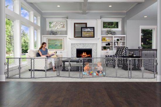 Picture of Regalo Safety 192" Super Wide Baby Gate & Play Yard, 2-in-1 Adjustable Playpen for Babies, Toddlers & Pets, Includes Wall Mount Kit, Plastic, Gray