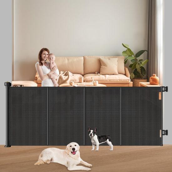 Picture of Pawtners Retractable Baby Gates Extra Wide, 41" Tall Extends up to 71" Wide, Dog Gate Indoor for Stairs, Pet Gate with Support Rods for Doorways Hallways Indoor & Outdoor-Black
