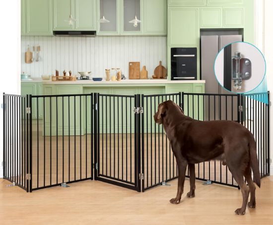 Picture of No Pawblems Free Standing Dog Gate with Door, 30'' Tall Foldable Dog Fence for Indoor & Outdoor, Up to 156 Inch Extra Wide Christmas Tree Fences for Dogs, Toddler(Black, 6 Panels)