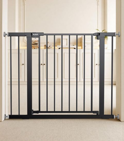 Picture of 29.5-40.5" Baby Gate for Stairs, Dog Gate for Doorways, Walk Thru Auto Close Metal Baby Safety Gate for The House, Stairs and Doorways, Child Gate Pressure Mounted, Pet Gate for Dog Indoor - Black