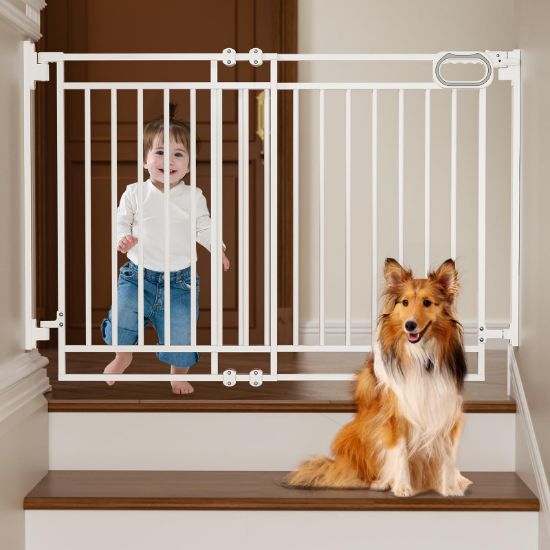 Picture of Grownsy Baby Gate for Stairs- No Bottom Bar, 29.8 to 43.5 for Child and Pet, Dog Gate with Auto-Close & One-Hand Operation, Hardware-Mounted (Drill Needed) Installation for Doorways and Indoor Use