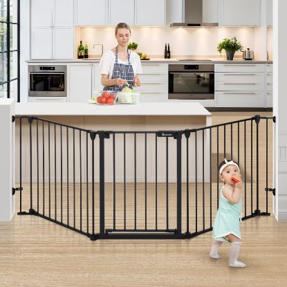 Picture of COMOMY 80" Extra Wide Baby Gate, Dog Gate for House Stairs Doorways Fireplace, Auto Close Pet Gate with Door Walk Through, 3 Metal Panels, Hardware Mounted Baby Fence Indoor Outdoor(30" Tall, Black)