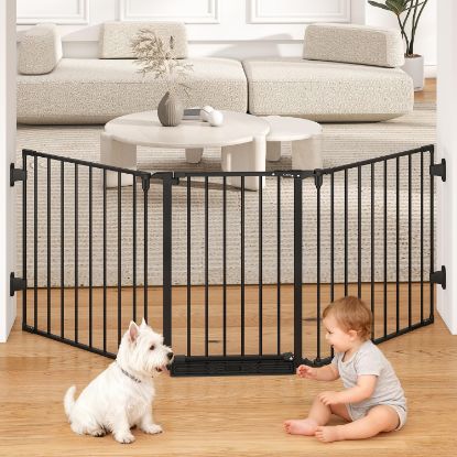 Picture of Cideny 29.4-78" Extra Wide Baby Gate, Long Dog Gates Indoor for Doorways Stairs, Essential Large Safety Gate for Child Toddler with Anti-Trip Pedal, Adjustable Pet Gate, 28" Tall 3 Metal Panels Black