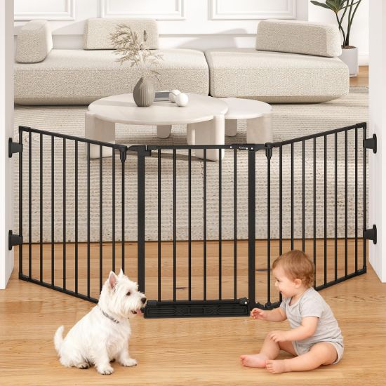 Picture of Cideny 29.4-78" Extra Wide Baby Gate, Long Dog Gates Indoor for Doorways Stairs, Essential Large Safety Gate for Child Toddler with Anti-Trip Pedal, Adjustable Pet Gate, 28" Tall 3 Metal Panels Black