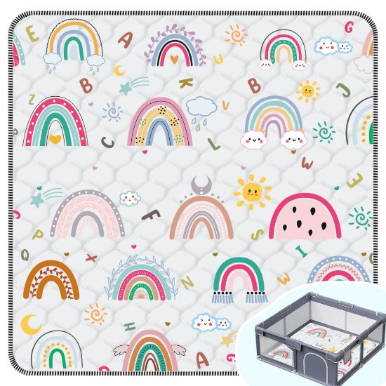 Picture of Baby Play MatThick Soft 50" X 50" Playpen mat, Non-Slip and Machine Washable Baby Play Mats for Floor Crawling Mat for Babies, Toddlers & Infants to Play and Learn (Rainbow)