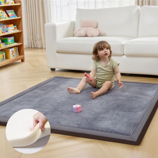 Picture of ACOMOPACK Baby Play Mat for Floor 1.3" Thick Memory Foam 50x50 Soft Velvet Playpen Mat for Kids,Infants,Toddlers,Tummy Time Crawling Mats with Non-Slip Bottom,Yoga,Tatami,Nursery RugDark Grey
