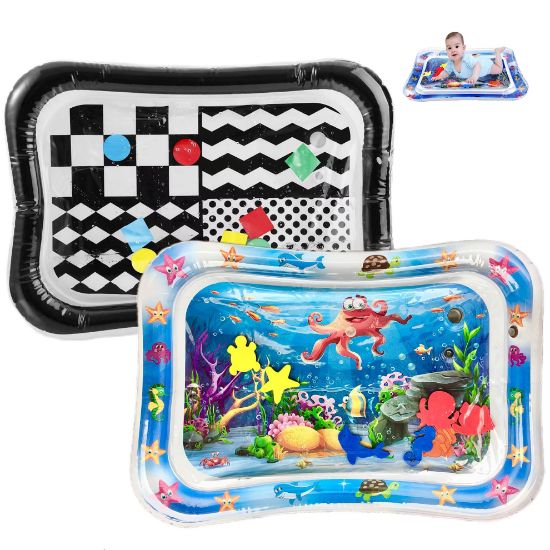 Picture of PandaEar 2 Pack Tummy Time Water Mats for Baby, Inflatable Water Play Mats Toys for Infants Newborn Toddlers 3-24 Months Girls and Boys