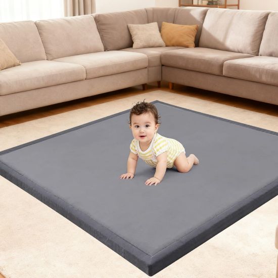 Picture of Fengdulong Ultra Soft Baby Play Mat for Floor, 50"x50" Playpen Mat, 1.3" Thick Memory Foam, Non-Slip Tummy Time Mat for Infants, Toddlers, and Kids - Water-Repellent Coral Velvet, Easy Care
